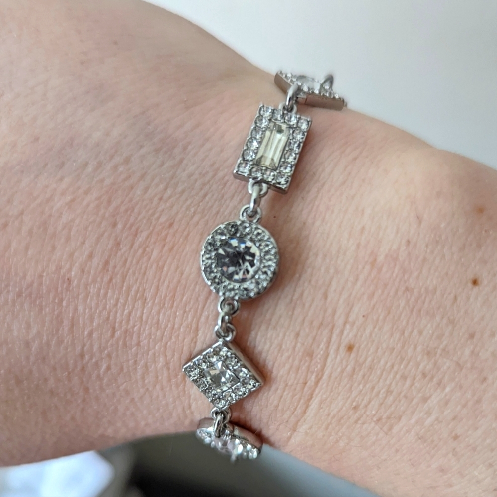 INC Silver-Tone Crystal Flex Bracelet Created by Macy's